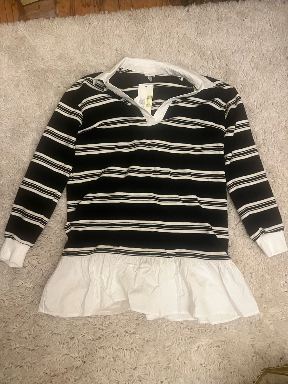 a new day Black & White Striped Ruffle Hem Dress